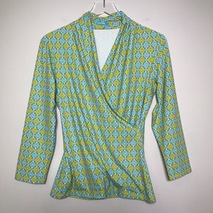 J. McLaughlin Catalina Cloth Faux Wrap Print Top